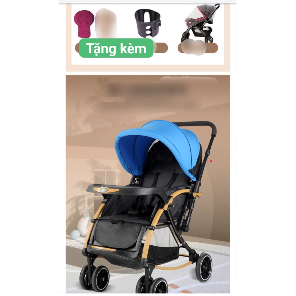 (TẶNG KÈM ĐỆM VÀ MÀN CHỐNG MUỖI) XE ĐẨY CÓ BẬP BÊNH 2 CHIỀU CAO CẤP BAOBAOHAO C3 MÀU XANH