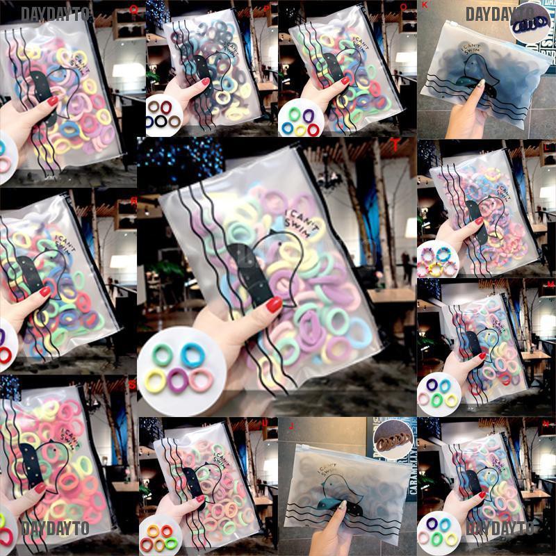 Set 50 / 100 Dây Cột Tóc Co Giãn Màu Trơn Dành Cho Nữ