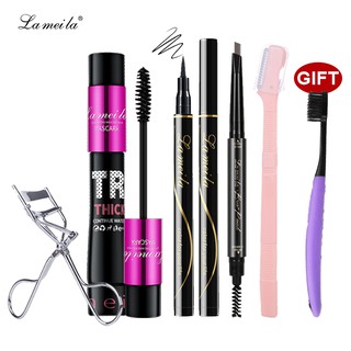 Bộ trang điểm mắt LAMEILA Mascara + kẻ mắt dạng lỏng + uốn lông mi + dao tỉa lông mày + chì kẻ mày thiết kế nhỏ gọn