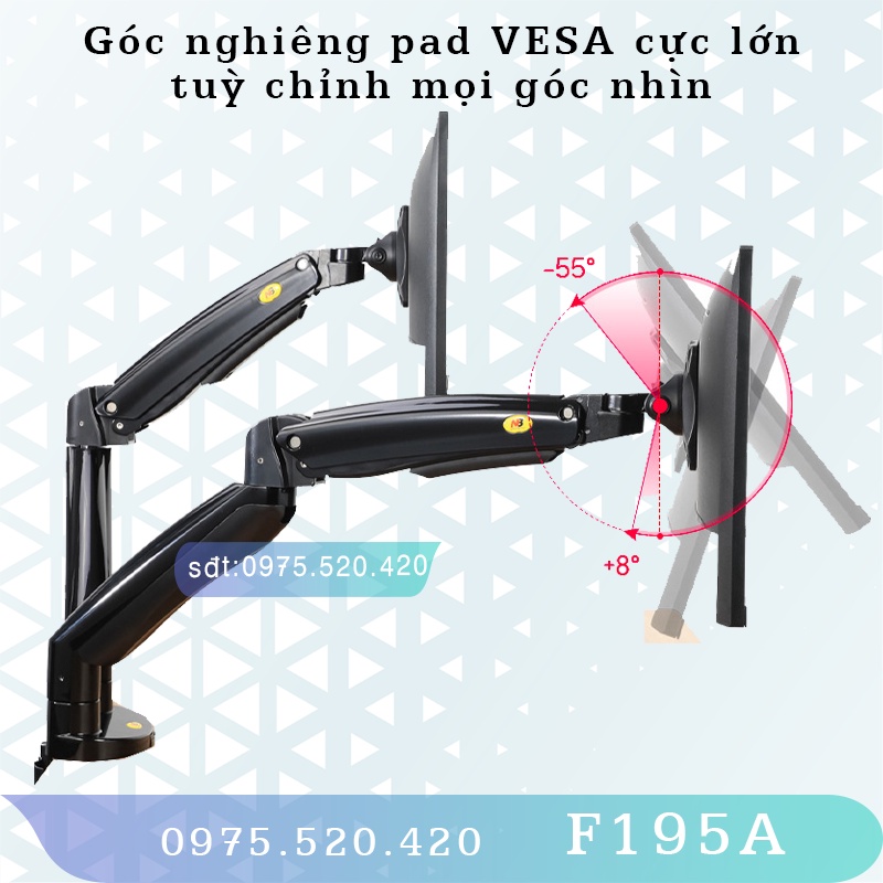 F195A - Giá treo 2 màn hình [17-35 inch]/ Giá đỡ 2 màn hình/ Phiên bản 2 tay của F100A [Cao cấp hơn M052 M074 F160]