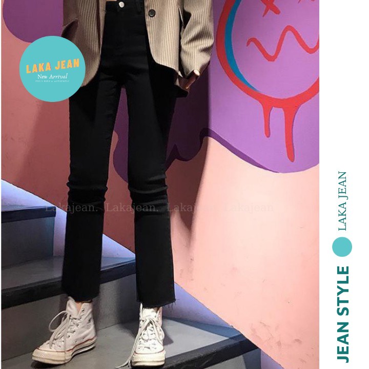 Quần Jeans Nữ Ống Đứng Đen Co Giãn Hàn Quốc LAKA JEAN Quần Bò Lưng Cao, Ống Suông | BigBuy360 - bigbuy360.vn