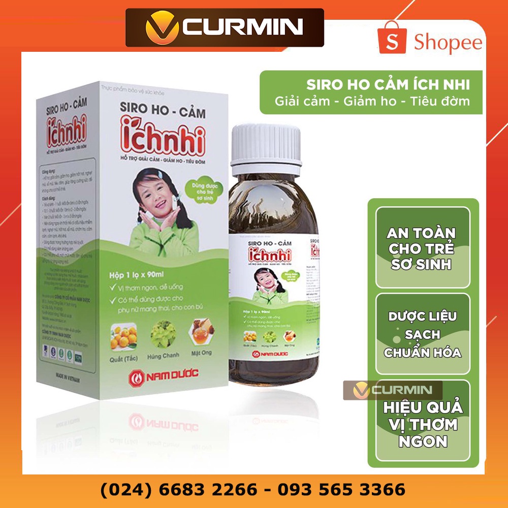 Siro ho cảm Ích Nhi chai 90ml hỗ trợ giải cảm, giảm ho, sổ mũi, tiêu đờm, cho trẻ sơ sinh, trẻ nhỏ, bà bầu, cho con bú