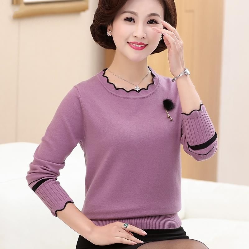 Phụ nữ trung niên quần áo mùa xuân và thu dệt kim đáy người già đông bà mẹ mặc len dài tay thời trang 40 tuổi 50