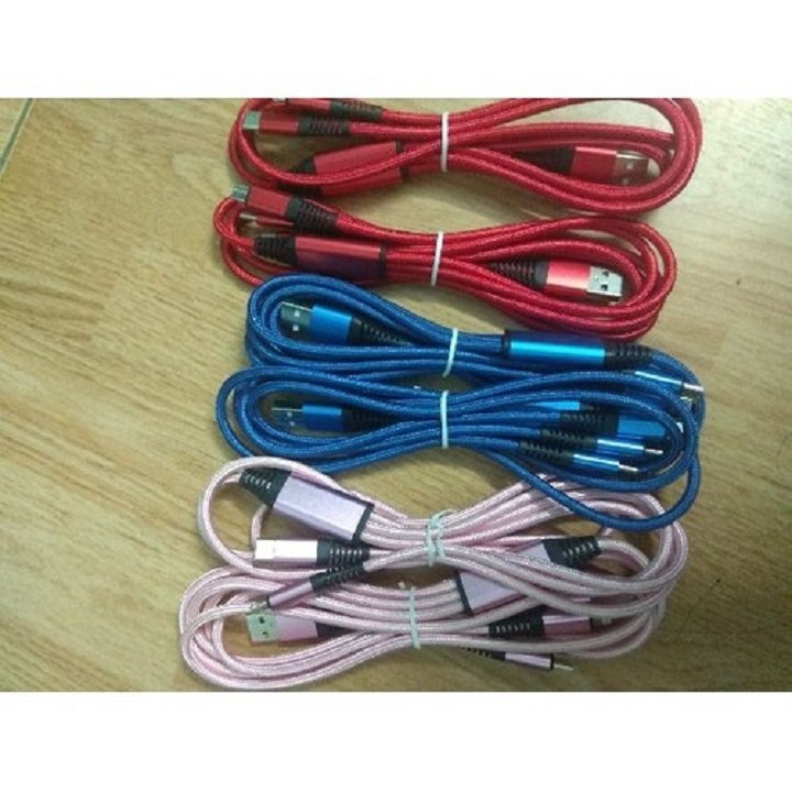 Dây Cáp Sạc 3 Đầu Vải Dù Xuất Xứ Hàn Quốc Hỗ Trợ Sạc Nhanh Sạc Iphone, Samsung, Type C - Siêu bền, chống rồi