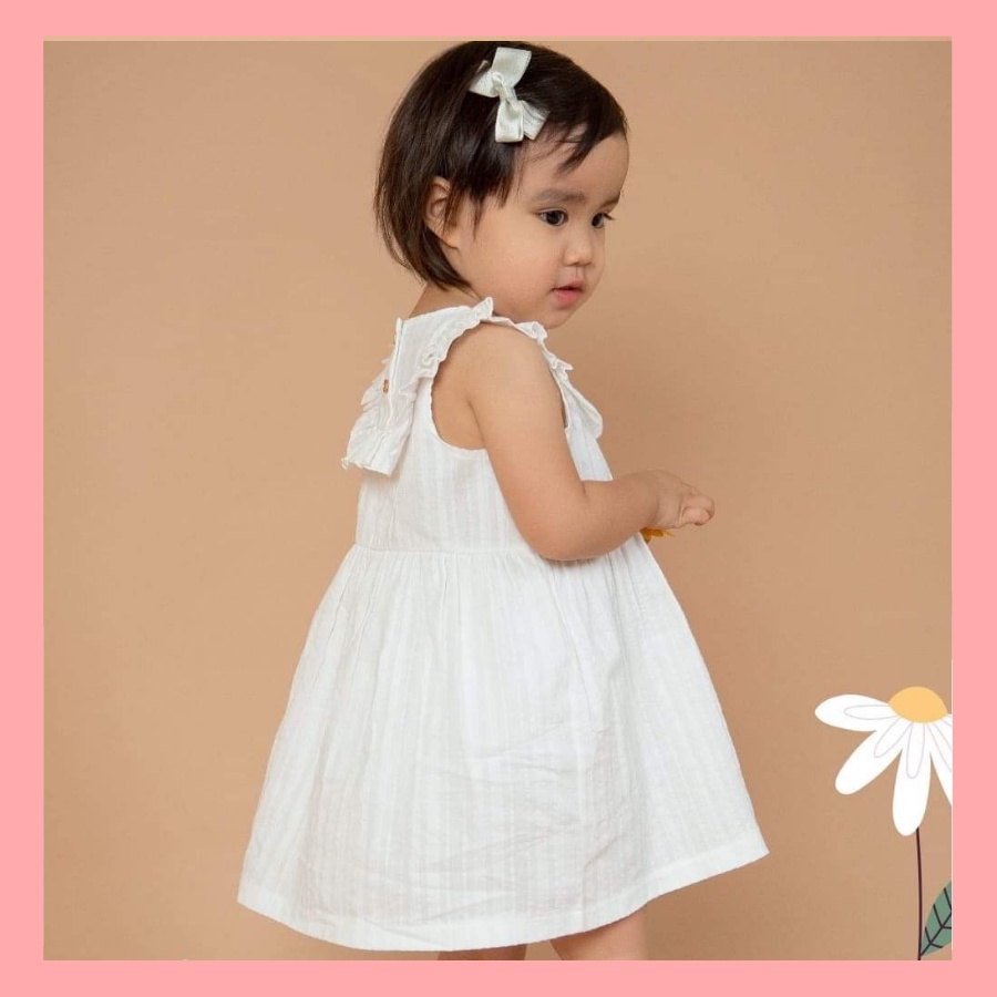 Chaang váy cotton cánh tiên, váy cổ bèo summer trắng cho bé gái