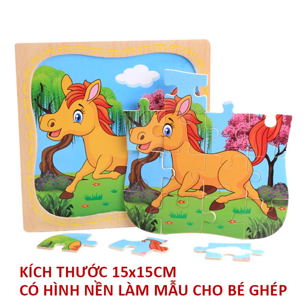 Đồ chơi gỗ BAPKIDS, Tranh ghép hình 16 mảnh 15x15cm nhiều chủ đề