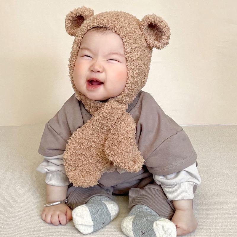 Mũ liền khăn mùa đông cho bé hàng quảng châu