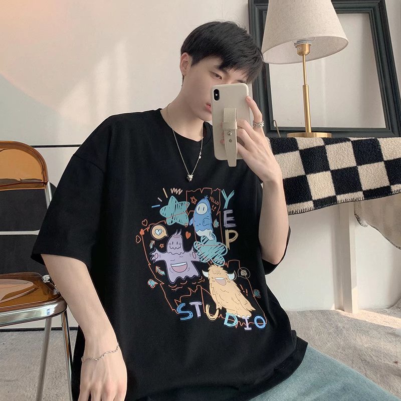 Áo Thun Dáng Rộng In Họa Tiết Hoạt Hình Phong Cách Hip Hop Thời Trang Mùa Hè Cho Nam Và Nữ Size M-5XL