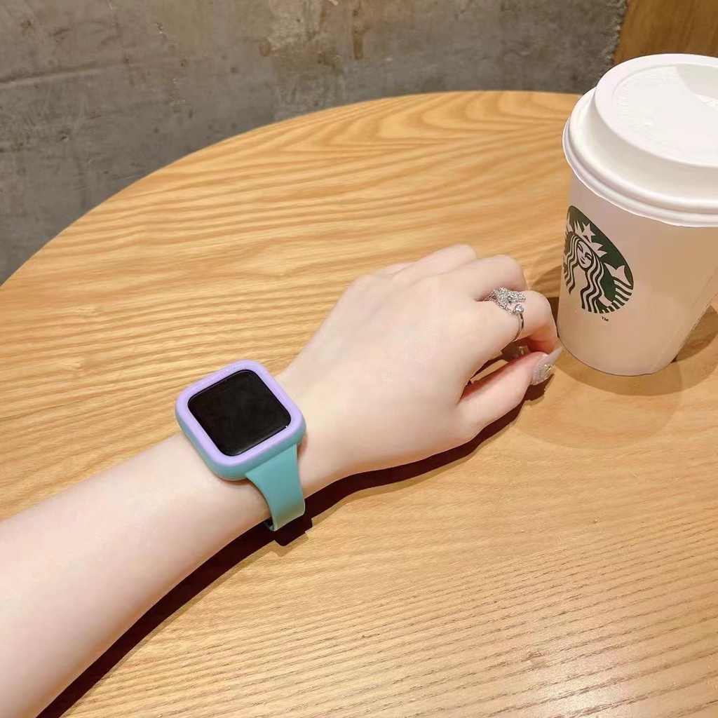 Màu Sắc Dây Đeo Thay Thế Bằng Silicon 44mm 45mm 42mm Cho iWatch 40mm 38mm 41mm series 7 3 5 6 se