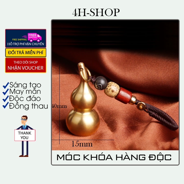Móc khóa đồng thau tượng hình quả bầu kết dây bồ đề cực đẹp may mắn độc đáo lạ phong cách bền bỉ đẹp.4H