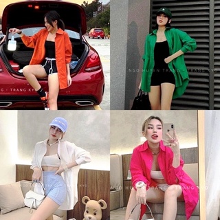Áo sơ mi nữ form rộng dài tay oversize chất thô mềm 8 màu trơn màu trendy mẫu mới nhất 2022
