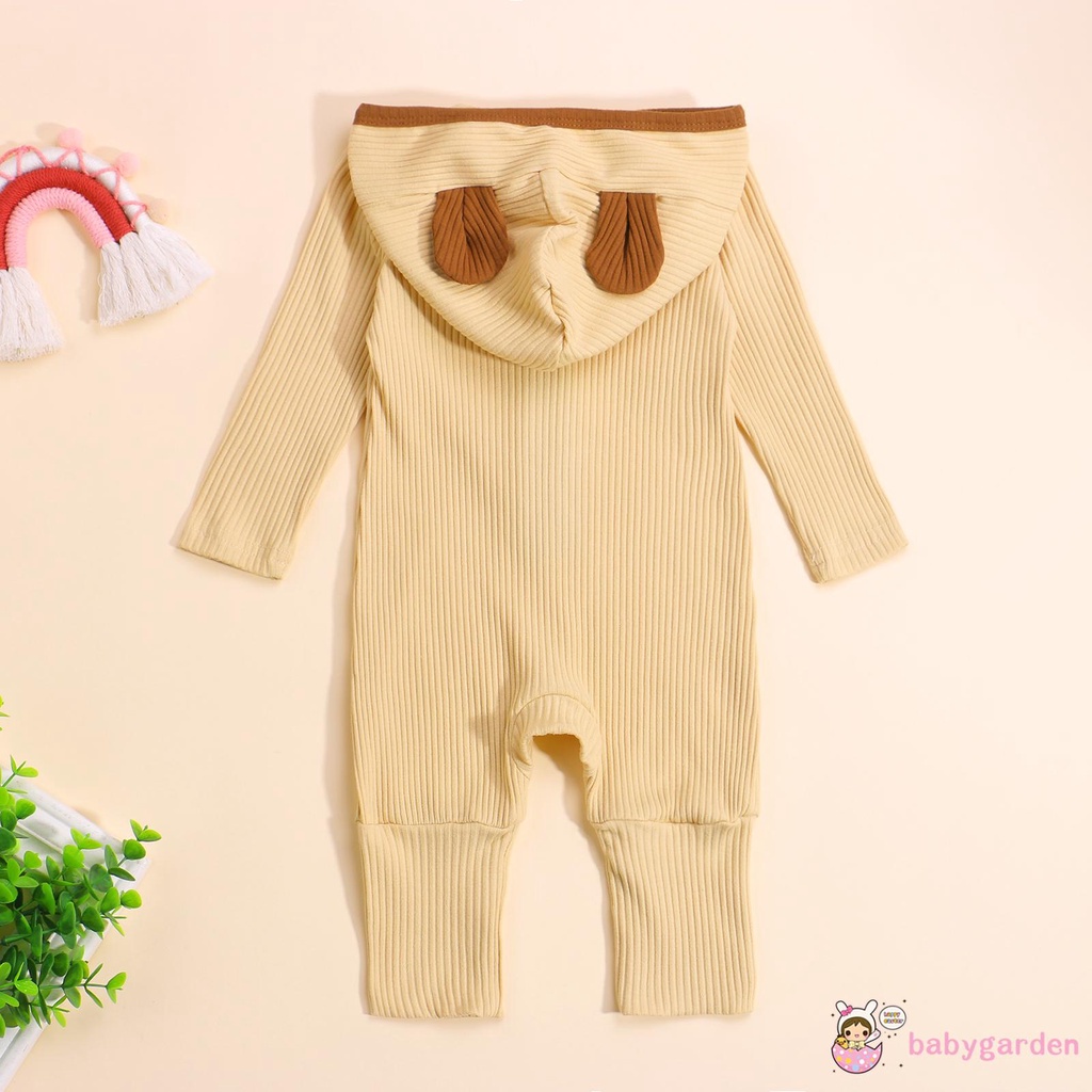 Áo liền quần tay dài có mũ màu tương phản phối nút cài thời trang dễ thương cho bé