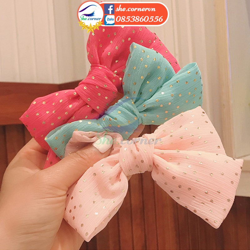 Kẹp nơ nhỏ Hàn Quốc K034 họa tiết chấm bi nhỏ nhiều màu dễ thương