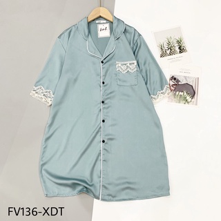 Váy ngủ lụa satin phối ren, váy suông sơ mi lụa mềm mát