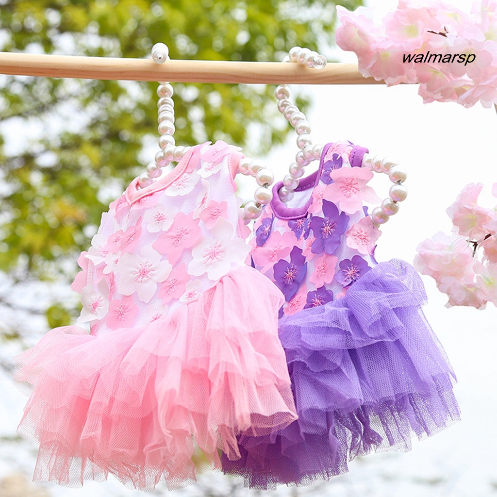 Đầm Công Chúa Nhiều Lớp Bằng Vải Cotton Phối Lưới Cổ Tròn In Họa Tiết Hoa Thời Trang Mùa Hè Cho Cún Cưng