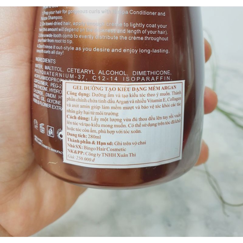 Gel giữ nếp tóc, gel dưỡng tóc tạo kiểu argan oil 280ml dạng mềm chính hãng
