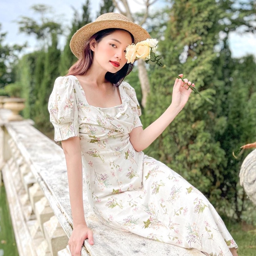 Đầm LAUREL - Đầm dài cổ vuông xoắn ngực