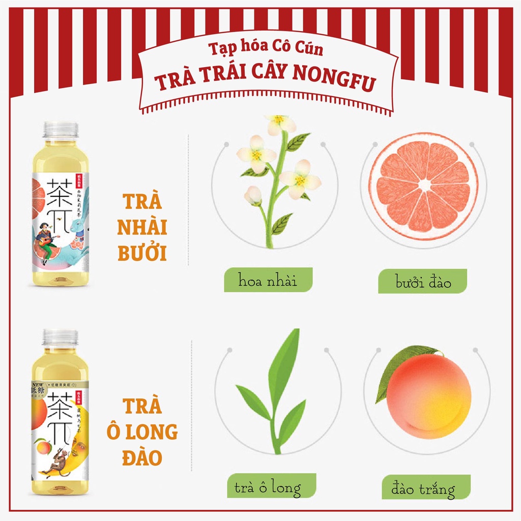 Trà trái cây Đài Loan Nong Fu - Chai 500ml, đủ 4 vị