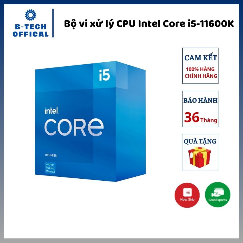 Bộ vi xử lý CPU Intel Core i5-11600K (3.9GHz turbo up to 4.9Ghz, 6 nhân 12 luồng, 12MB Cache, 125W)