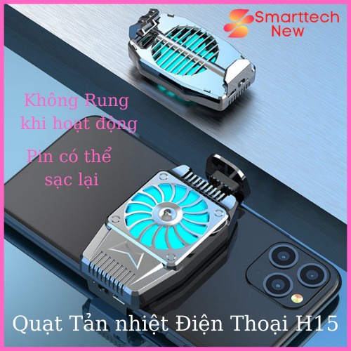 Quạt tản nhiệt cho điện thoại có thể sạc lại , Quạt tản nhiệt siêu mát chạy êm H15 dùng cho mọi điện thoại