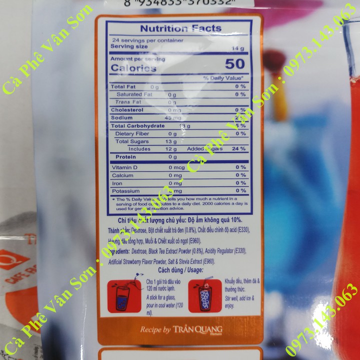 05 bịch Trà Dâu Trần Quang 336g (24 gói dài * 14g)