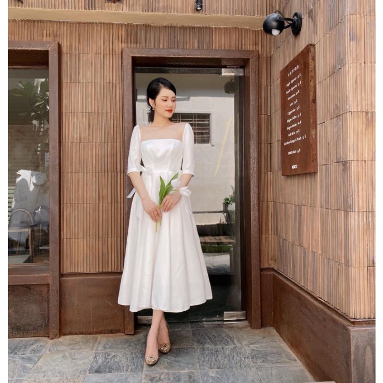 Đầm trắng xòe phối cổ lưới sang trọng Wendy Dress