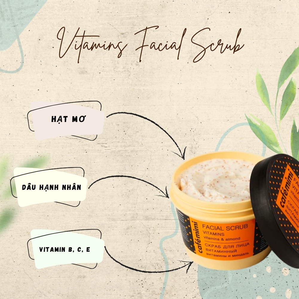 Tẩy tế bào chết Cafe MiMi Facial Scrub 110ml / Lifting Scrub Face &amp; Decollete 100ml giúp tẩy da chết cho da mặt