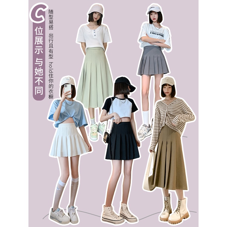 NRVP Chân Váy Ngắn Dáng Chữ A Lưng Cao Màu Sắc Xinh Xắn Phong Cách Hàn Quốc