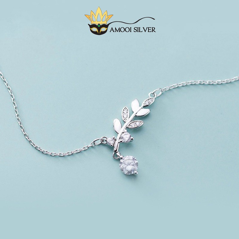 Dây chuyền bạc S925 lá nguyệt quế đính đá - Amooi Silver AD99