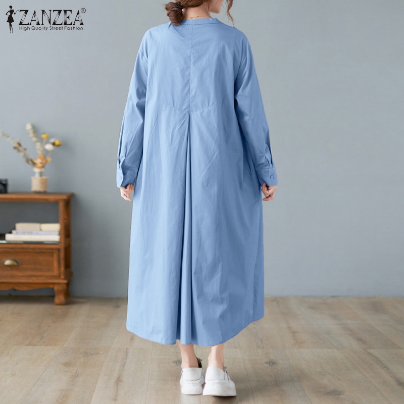 Đầm dài Zanzea tay dài cổ tròn phong cách nữ tính