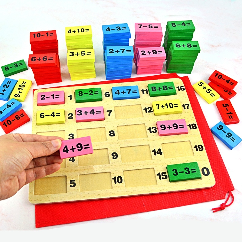 Đồ chơi Domino toán học cho trẻ từ 2-6 tuổi bằng gỗ 110 quân domino Tuxi Kids