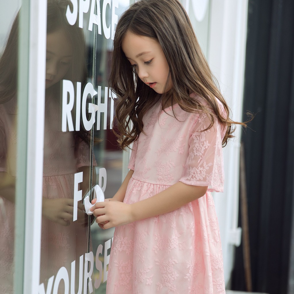 Đầm Sanlutoz Xòe Tay Ngắn Màu Hồng Ngọt Ngào Cho Bé Gái