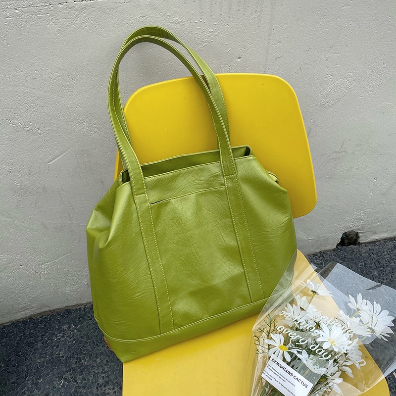 Túi Xách tote Da PU Mềm Cỡ Lớn Màu Xanh Bơ Phong Cách Hàn Quốc Cho Nữ