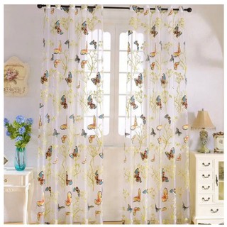 Rèm voan treo cửa - HỌA TIẾT BƯỚM CAM XANH RC059