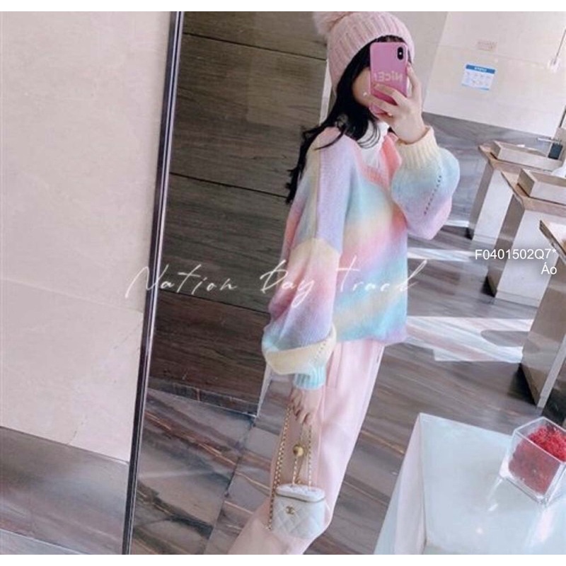 Áo len loang màu cầu vồng form rộng tay dài hàng QC!Chất liệu: len Freesize dưới 65kg