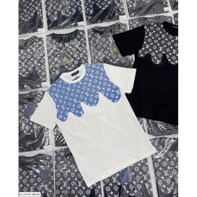 Áo Thun LV Họa Tiết Chữ Nhỏ ❤ Áo Phông Cộc Tay Cotton Dày Dặn Nam Nữ NVA15