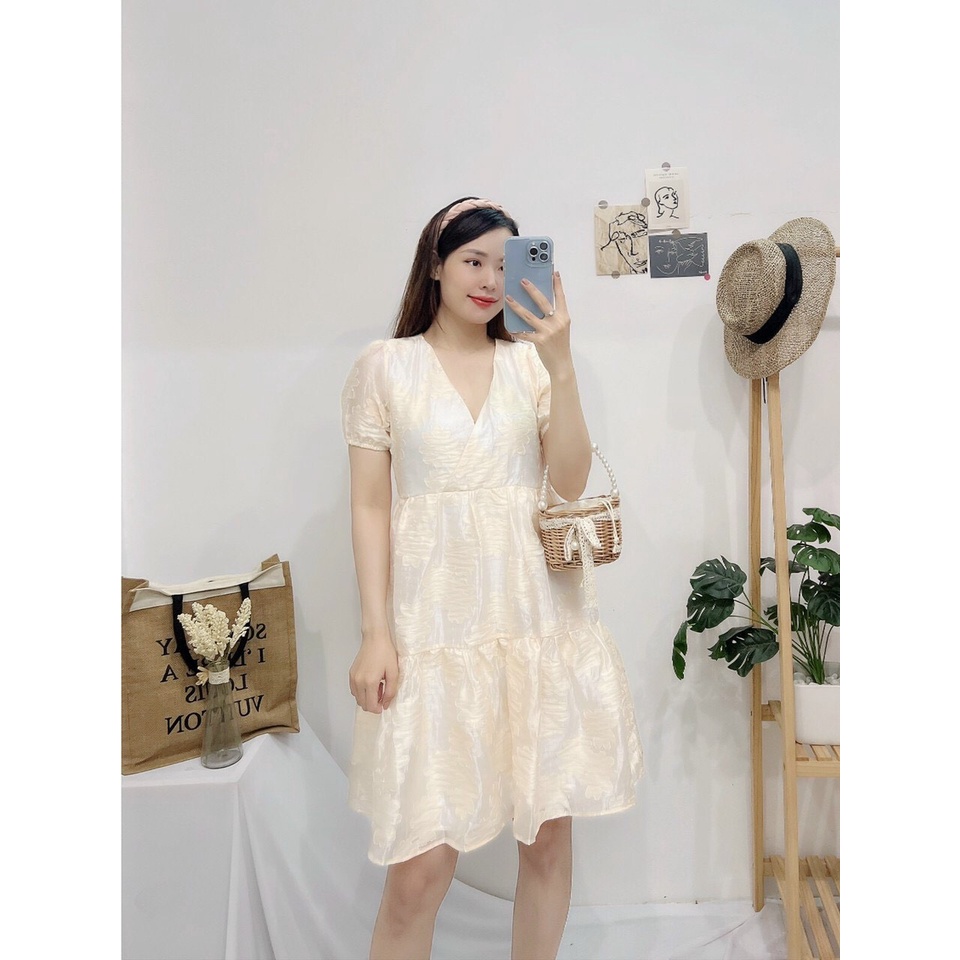 ĐẦM BABYDOL CỔ TIM ÉP HOA DÁNG SUÔNG MẶC THOẢI MÁI - Hình shop chụp thật