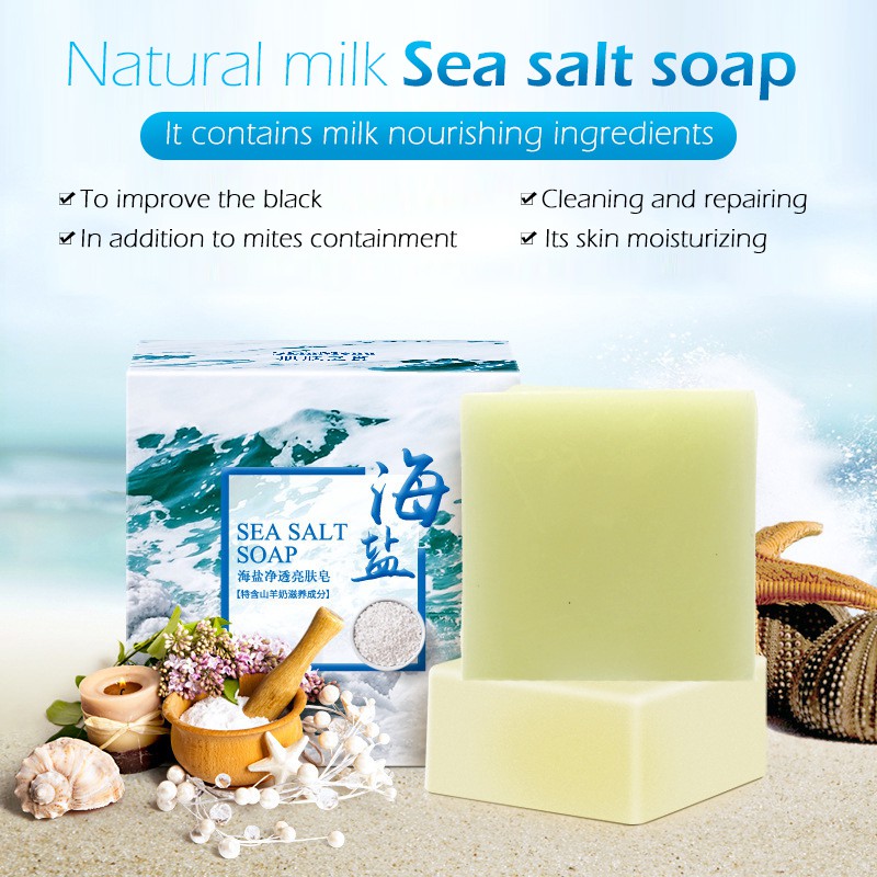 【In Stock】 100g Sea Salt Soap Cleaner Removal Pimple Pores Acne Treatment Goat Milk Moisturizing Face Wash Soap Base Skin Care 【OK】