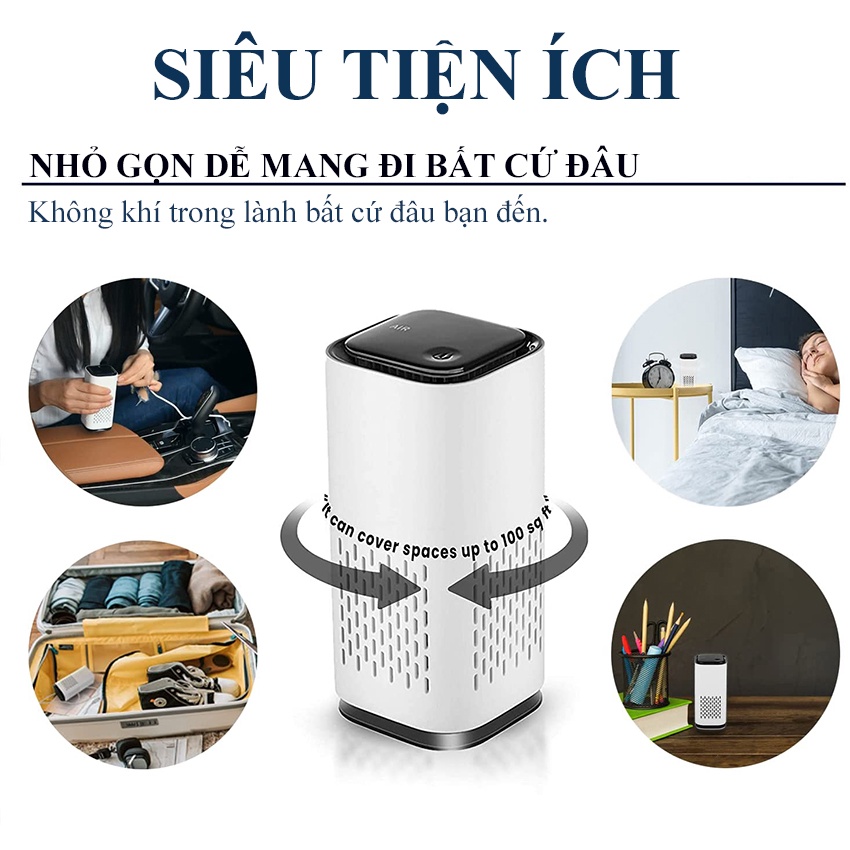 Máy Lọc Không Khí Ô Tô Mini, Văn Phòng Di Động Cổng Sạc USB-C Giúp Lọc Khử Mùi Không Khí Xung Quanh Bạn