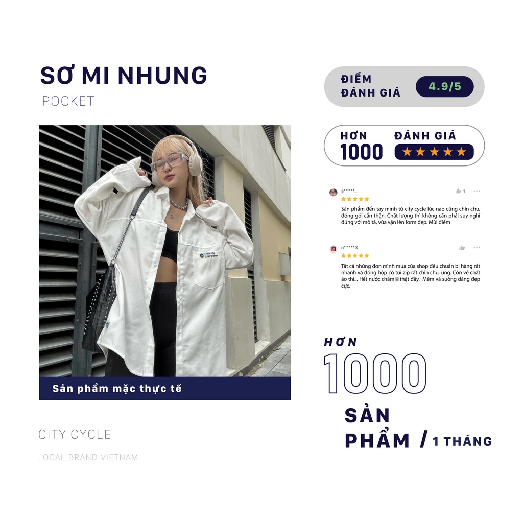 Áo Sơ Mi Local Brand Nhung Tăm Pocket City Cycle form rộng nam nữ oversize unisex