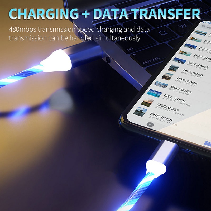 Dây Cáp Sạc Nhanh Micro Usb Loại C/V Phát Sáng Màu Sáng