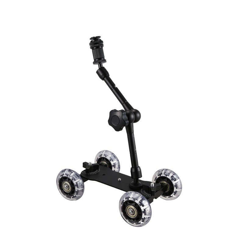 [Hot Sale]Mobile Rolling Sliding Dolly Stabilizer Skater Slider 11 Inch Articulating Magic Arm Camera Rail Stand Photography Car