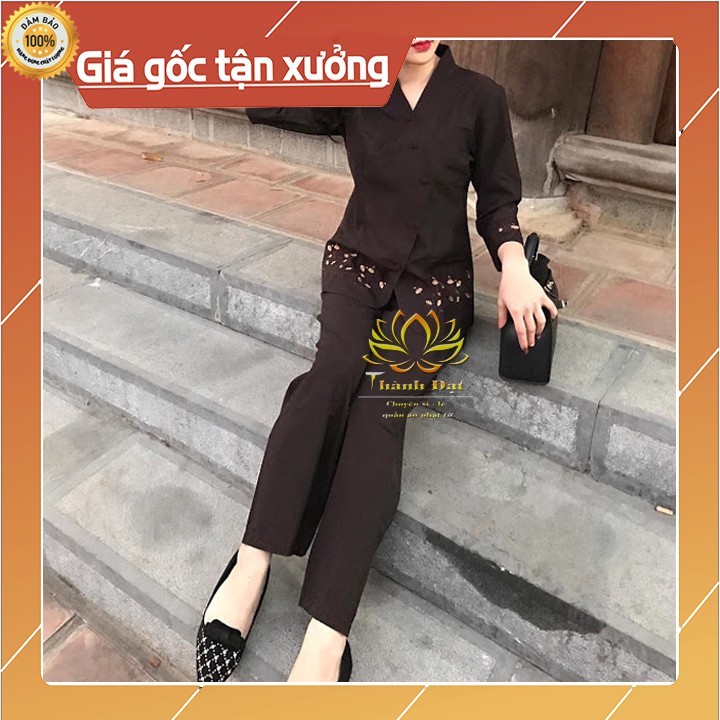 Bộ Đi Chùa Vạt Chéo Thêu Gấu,Chất Vải  Đẹp  Loại 1 Đường May Đẹp, Mặc Thoải Mái Khi Đi Lễ Chùa ko Lo Bục Chỉ