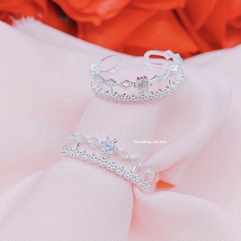 Nhẫn nữ bạc ta, công chúa vương miện dáng kép hở cỡ tay nào cũng đeo vừa. Mainomi Shop Bạc Xinh