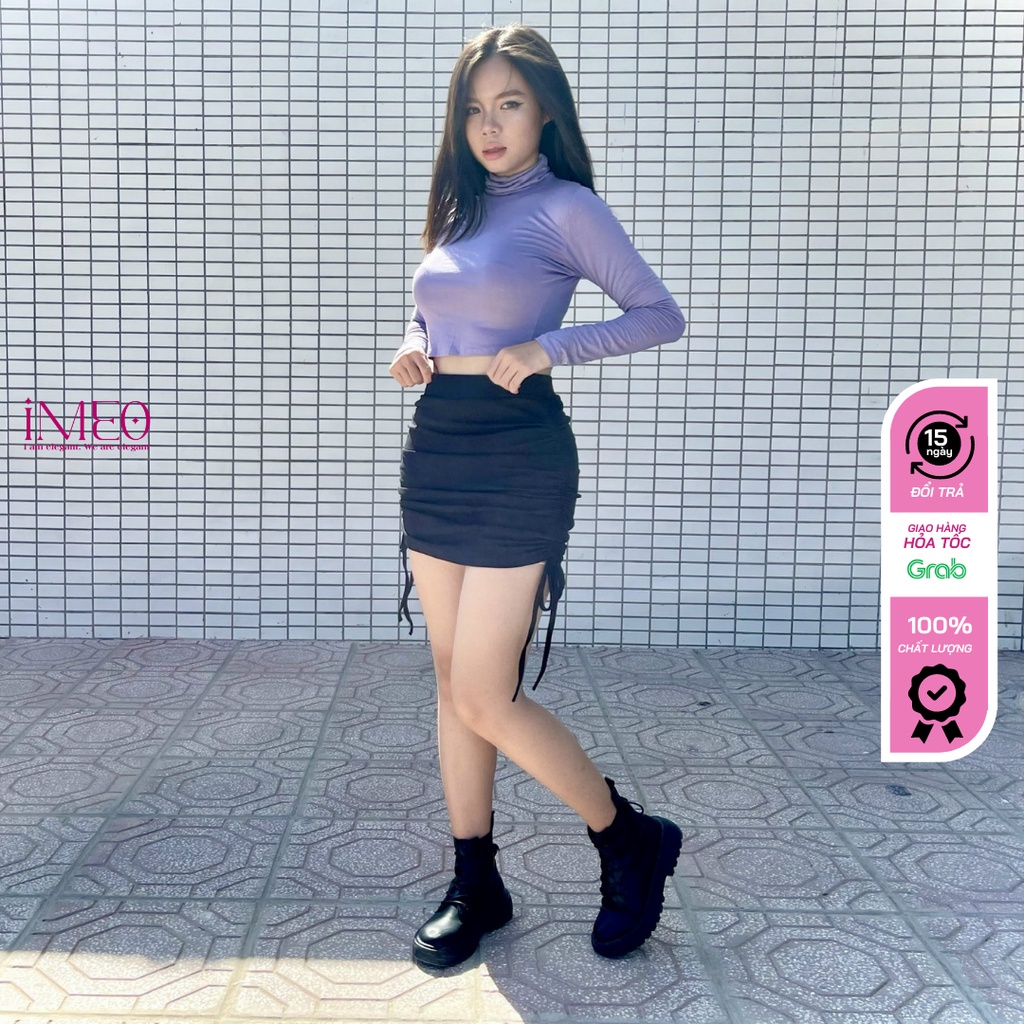 Áo thun nữ croptop ôm BODY áo thun tay dài cổ lọ màu trơn IMEO - Chất thun co giãn thoáng mịn mát thấm hút mồ Hôi