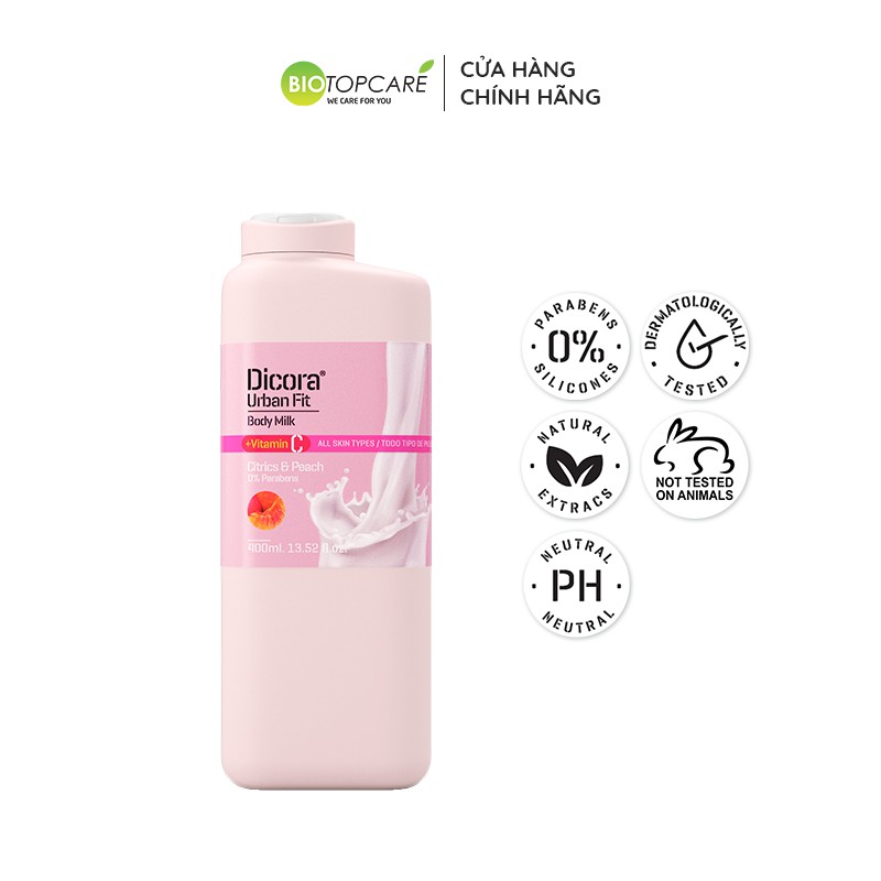 Sữa dưỡng thể Dicora Urban Fit Citrics & Peach Vitamin C 400ml - BioTopcare Official