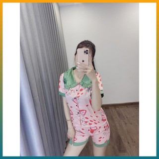 Bộ Đồ Pijama Lụa -Bộ Lụa Satin -Quần Đùi Áo Cộc Cổ Bèo  Họa Tiết Cao cấp [Kèm Ảnh Thực Tế Sp]
