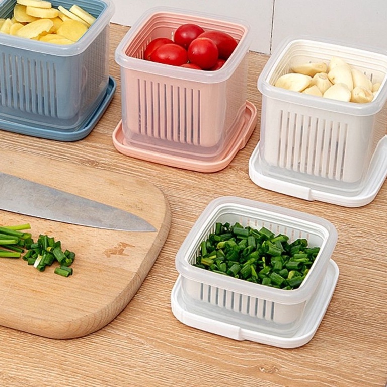 [Set 2 hộp] Hộp đựng bảo quản hành lá gừng tỏi ớt để tủ lạnh bằng nhựa 2 lớp - #hop