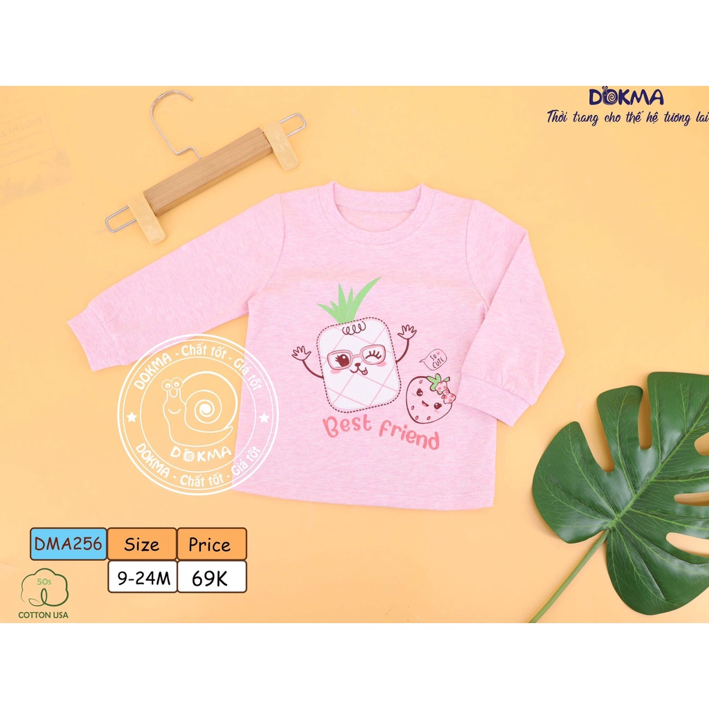 (6-24m) Áo dài tay cổ tròn vải cotton mỏng cho bé - DOKMA