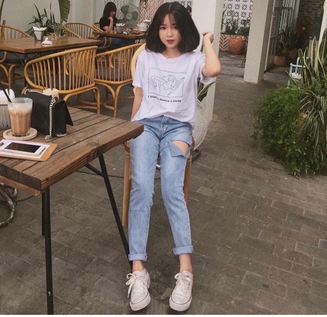(Size 30~36)Quần Baggy Rách Đùi L Vuaqf SIZE ĐẠI Đậm/Nhạt - Lưng Cao - Siêu tôn dáng -Rách 1 Đùi L